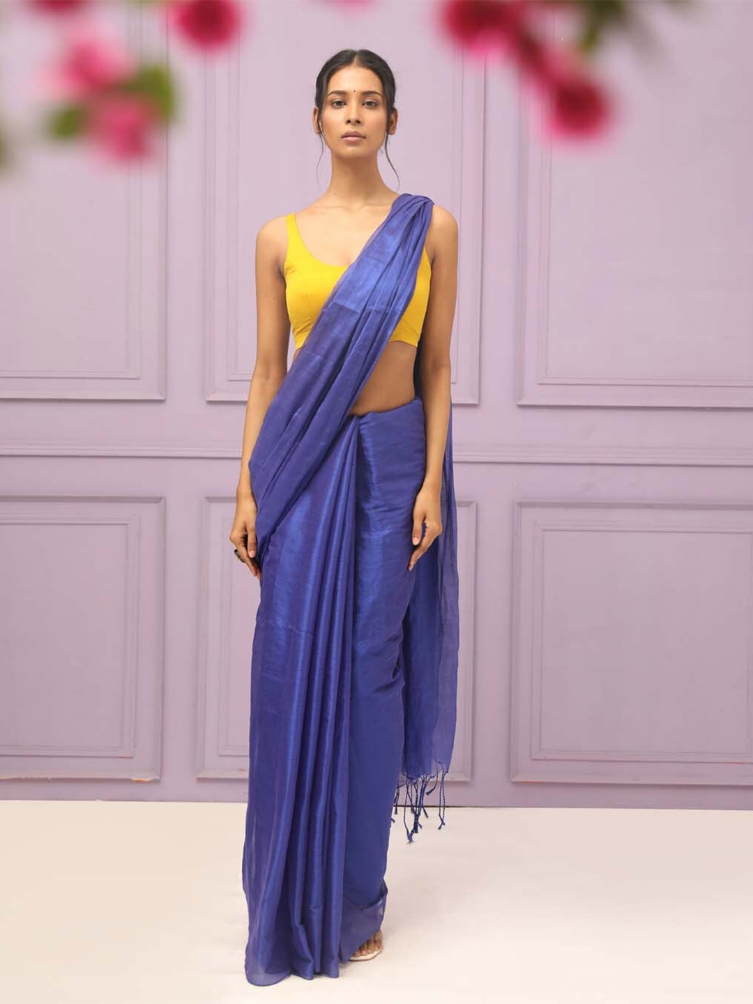 

Indethnic Solid Festive Saree, Blue