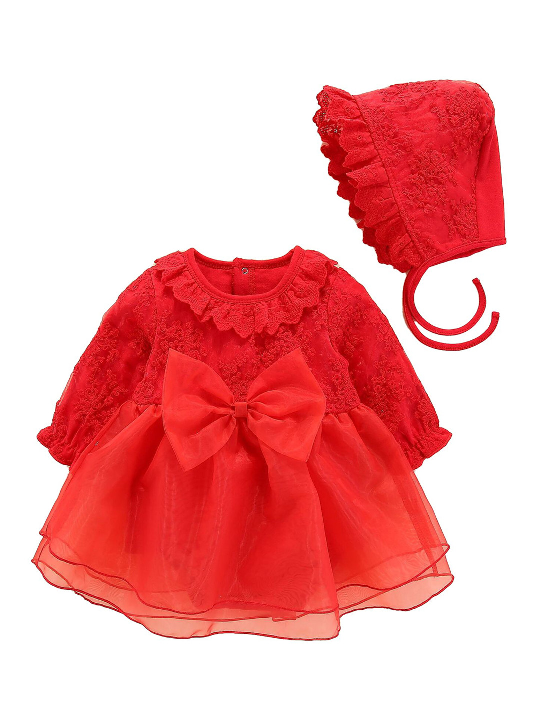 

StyleCast Kids-Girls Self Design Dress Style Rompers Comes With A Cap, Red