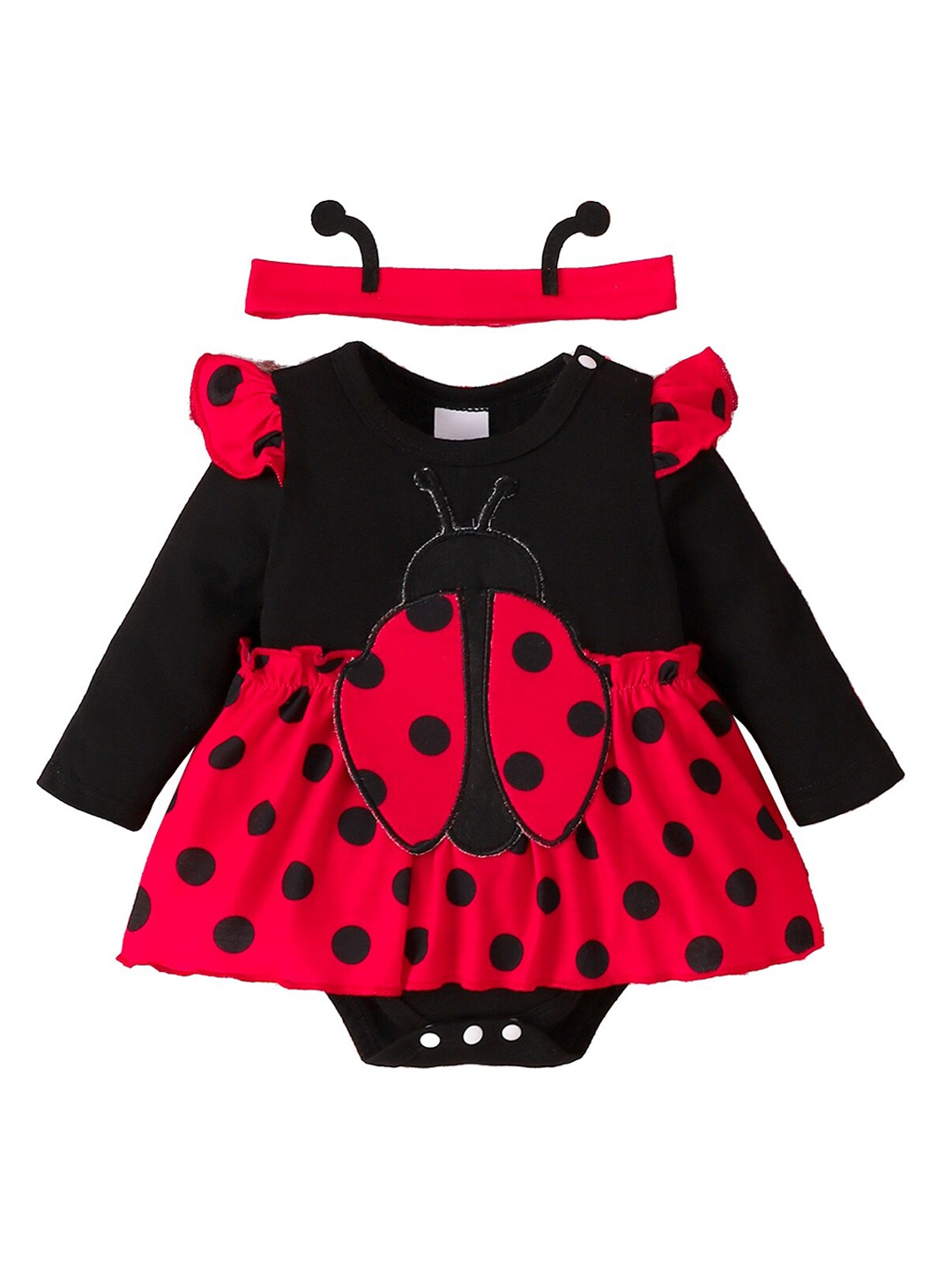 

StyleCast Girls Polka Dots Printed Ladybug Rompers with Headband, Red