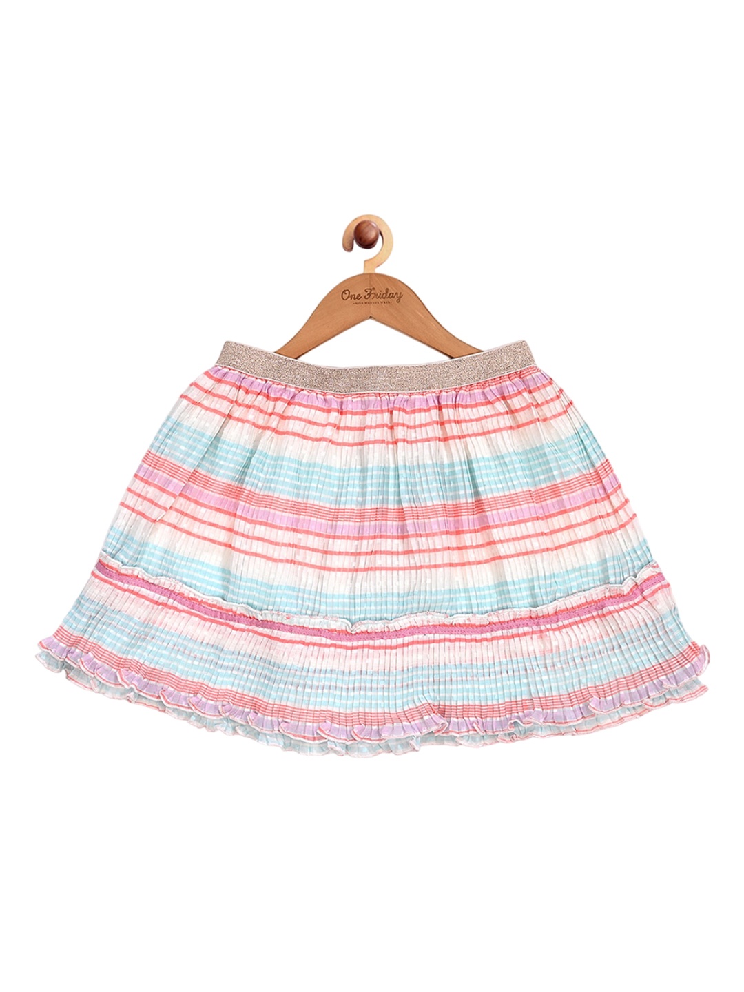 One Friday Girls Striped A-Line Knee Length Skirt, Pink
