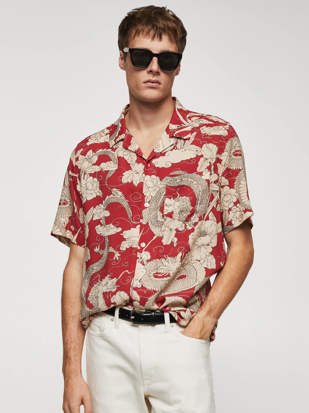 

MANGO MAN Floral Printed Casual Shirt, Red