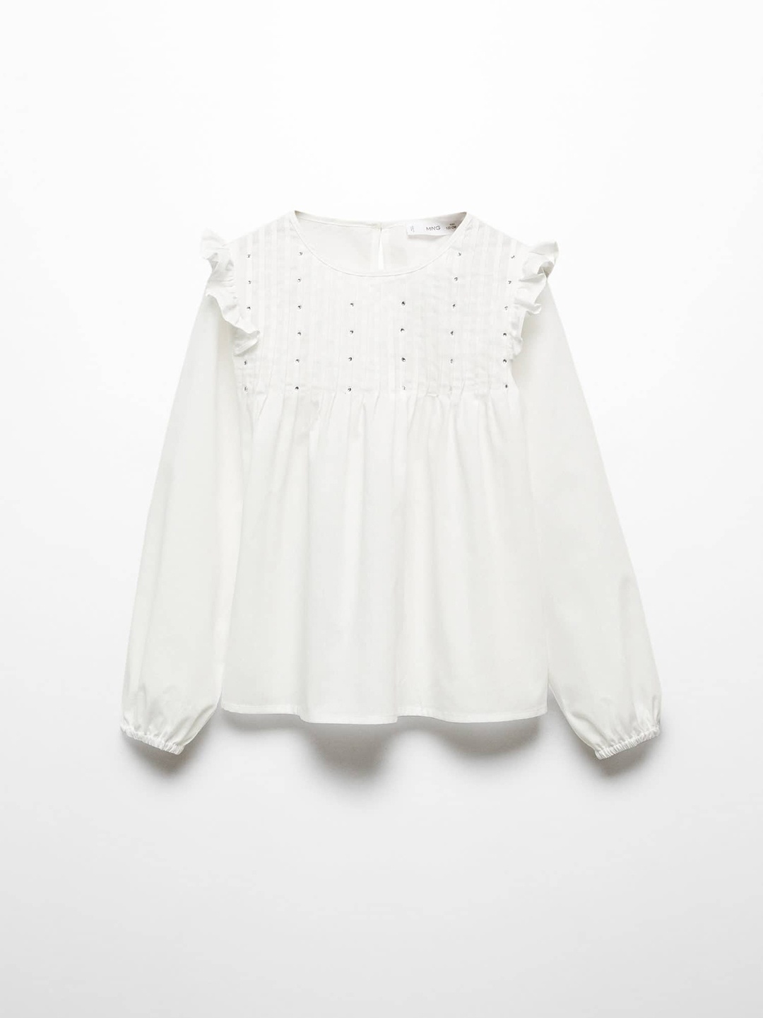 

Mango Kids Embellished Puff Sleeve Ruffled Cotton Top, White