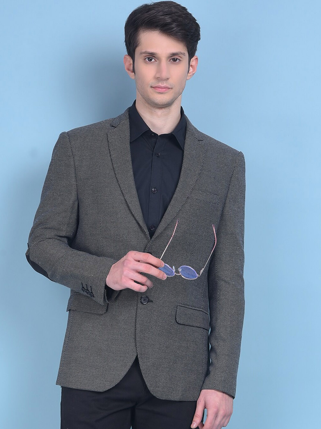 

Crimsoune Club Self Design Slim Fit Single-Breasted Formal Blazer, Grey