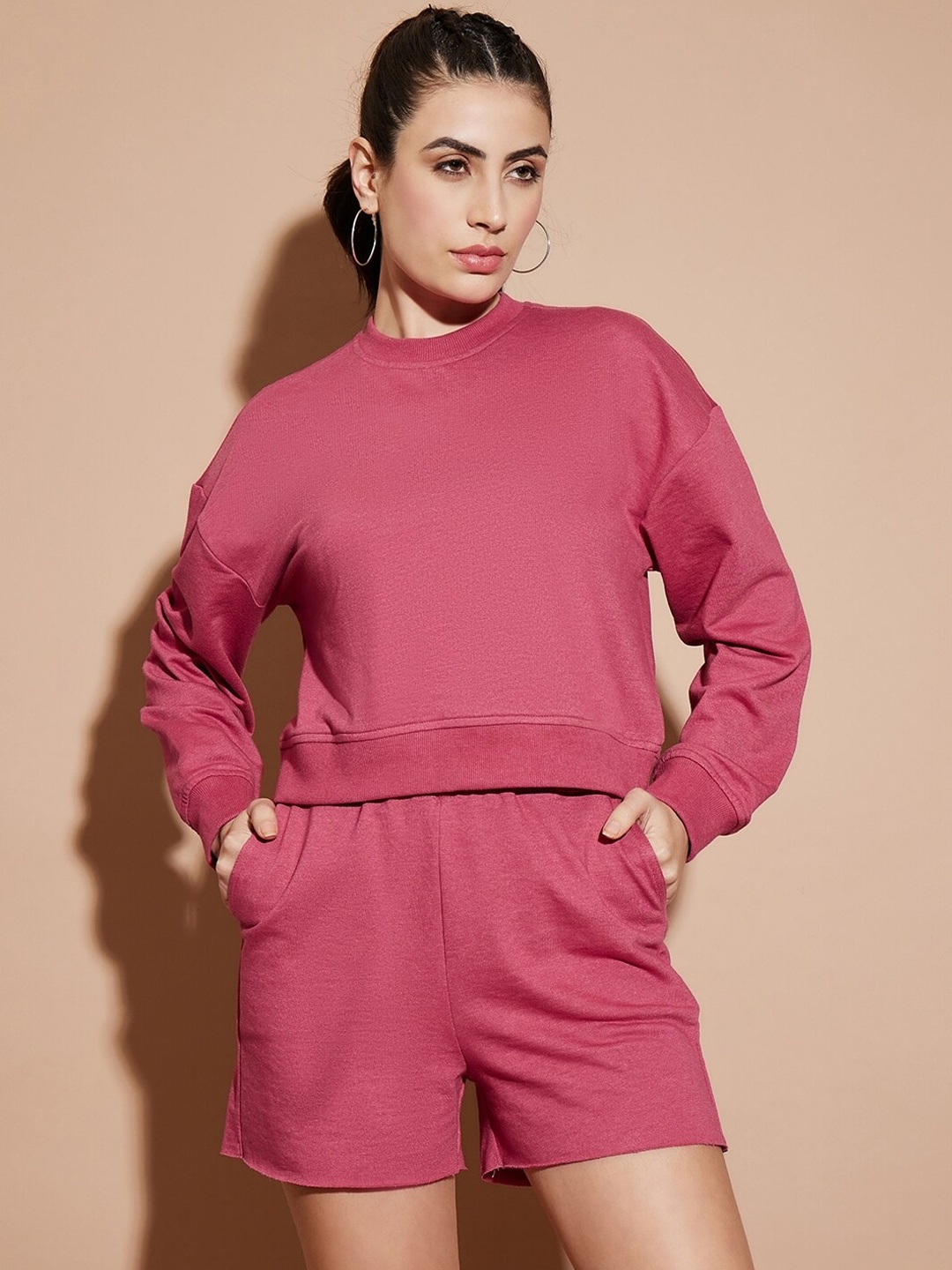 

Nun Cropped sweatshirt & Shorts Co-ords, Magenta