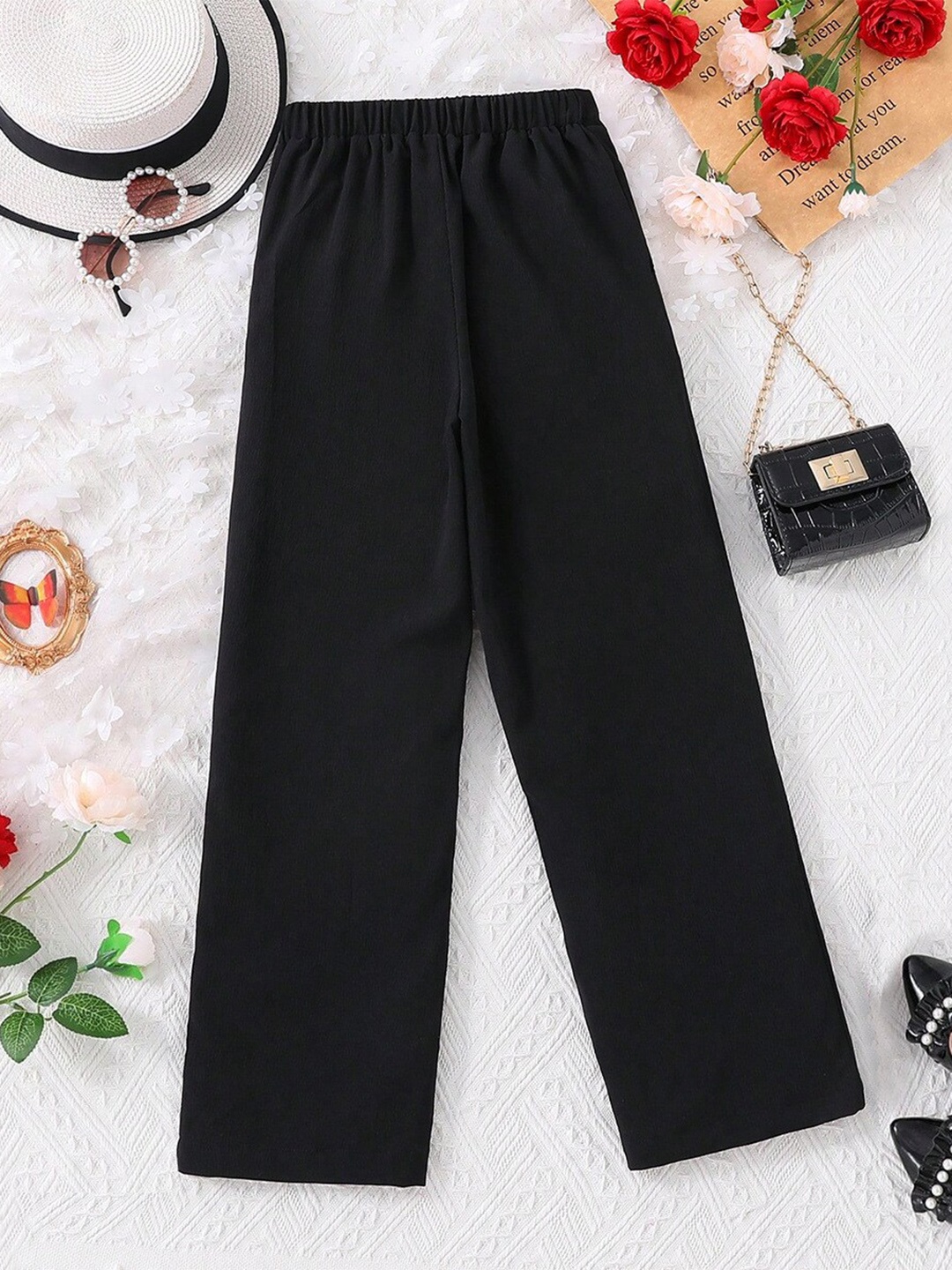 

StyleCast Girls Black High-Rise Easy Wash Pleated Regular Trousers