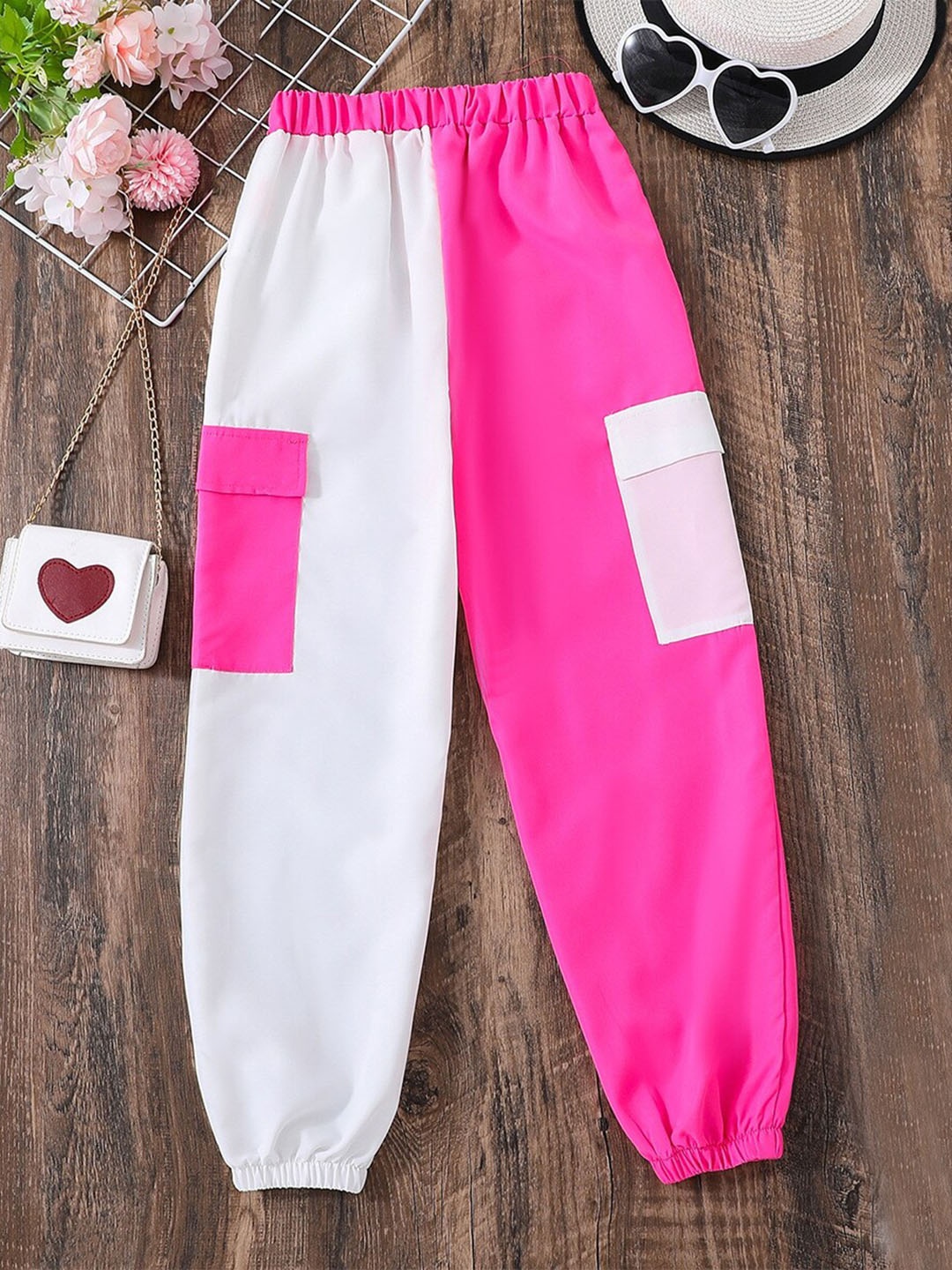 

StyleCast Girls Pink Colourblocked High-Rise Easy Wash Joggers