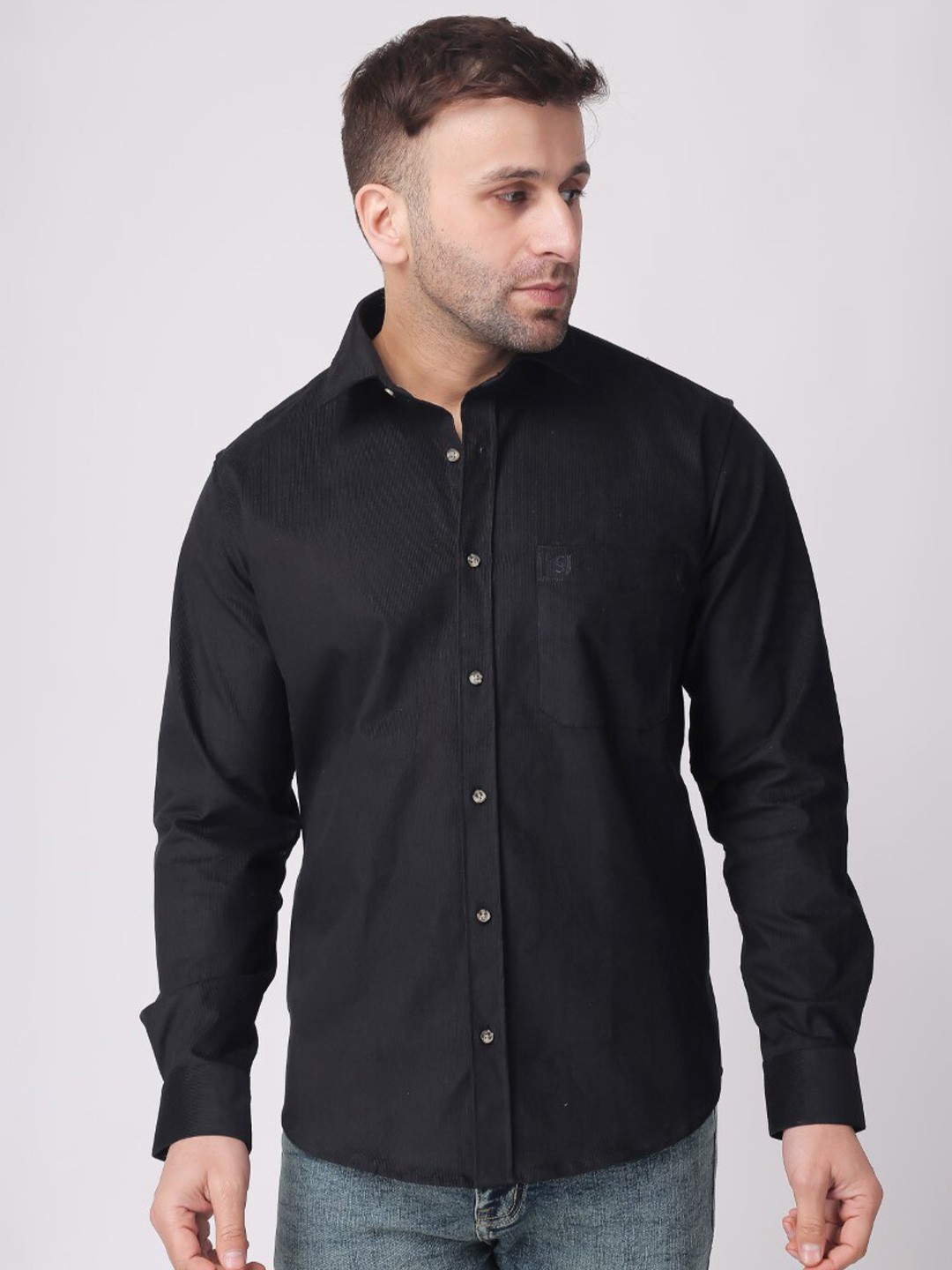 

Stylox Slim Fit Spread Collar Cotton Casual Shirt, Black