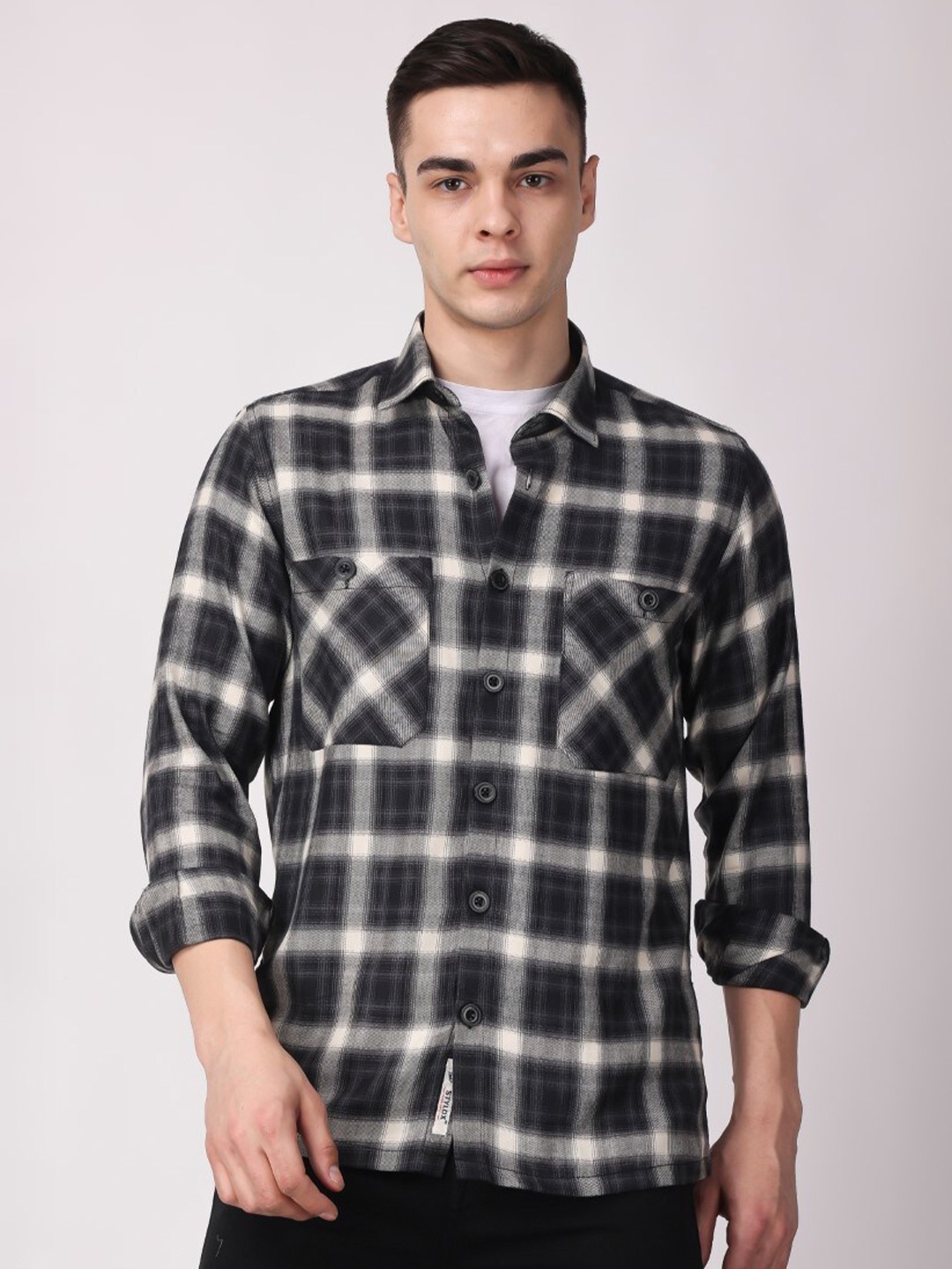 

Stylox Slim Fit Tartan Checked Cotton Casual Shirt, Black