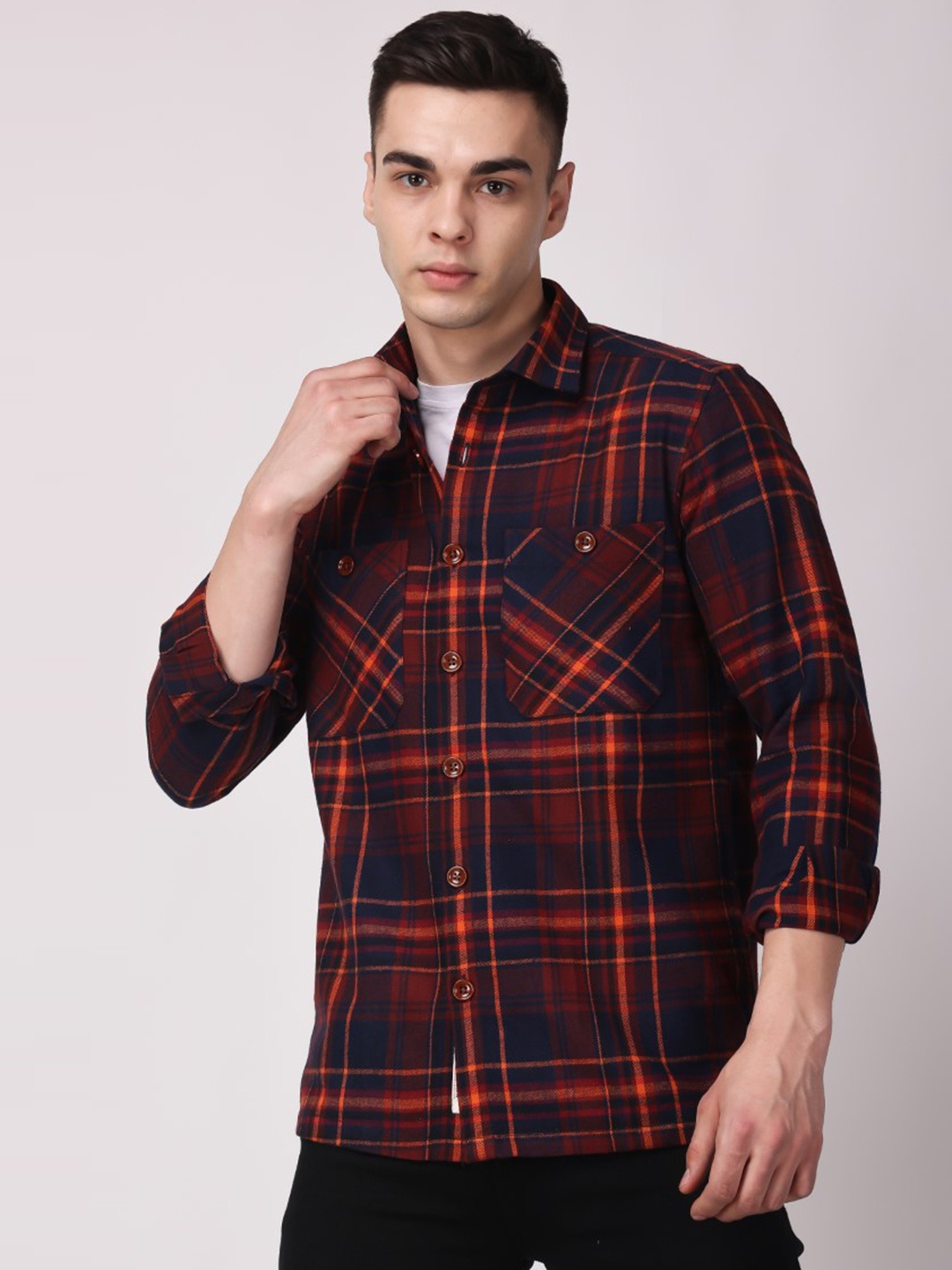 

Stylox Slim Fit Tartan Checks Cotton Casual Shirt, Orange