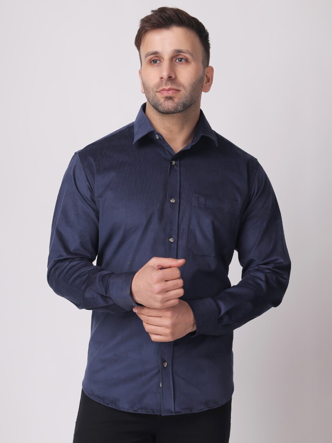 

Stylox Slim Fit Spread Collar Cotton Corduroy Casual Shirt, Blue