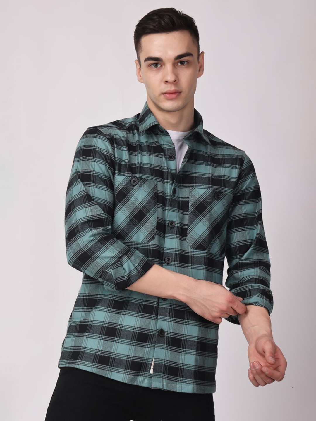 

Stylox Other Checked Cotton Casual Shirt, Green