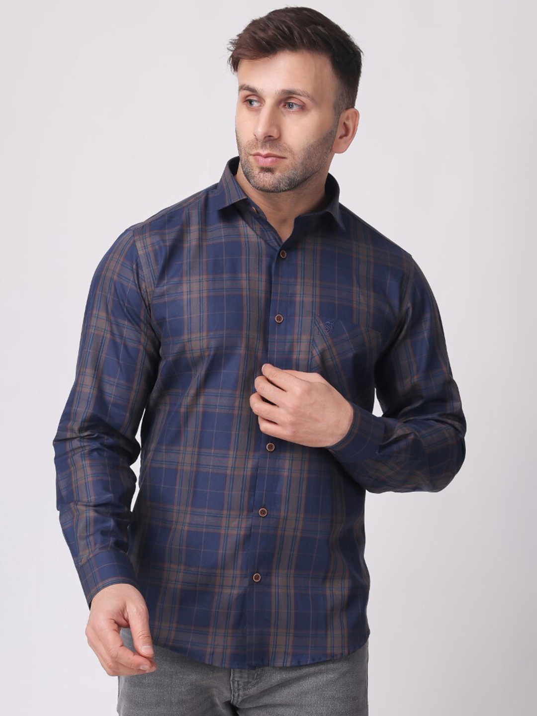 

Stylox Slim Fit Tartan Checked Cotton Casual Shirt, Blue