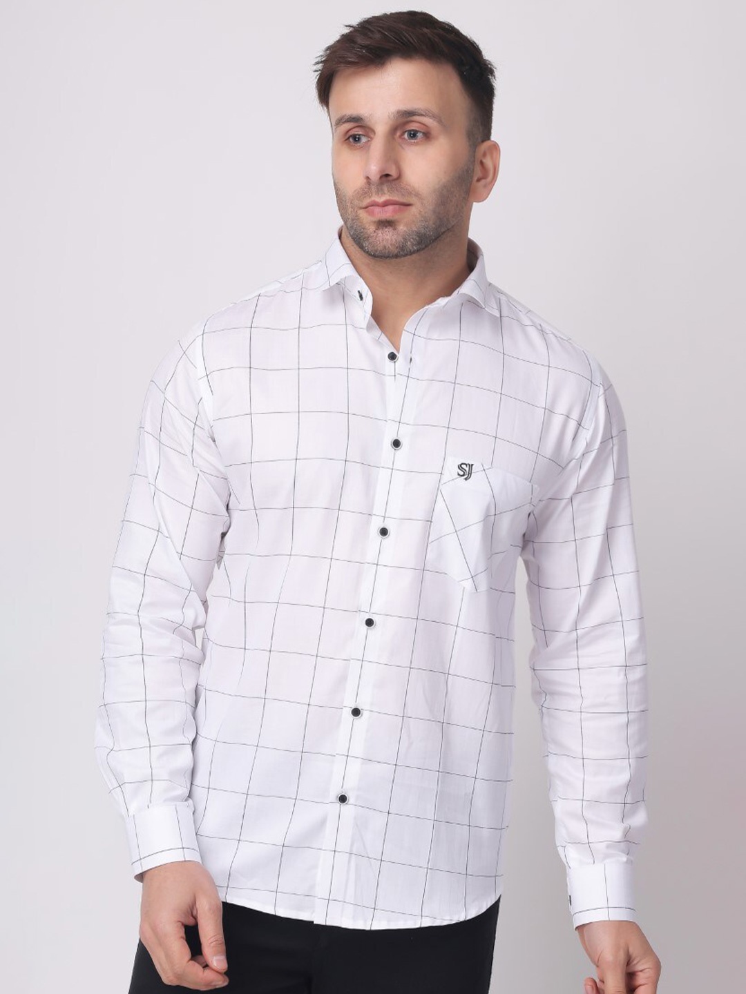 

Stylox Slim Fit Windowpane Checked Cotton Casual Shirt, White