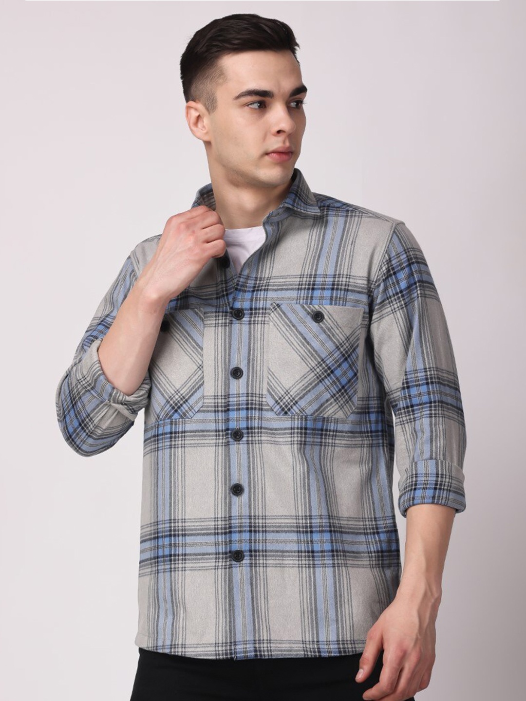 

Stylox Slim Fit Tartan Checked Cotton Casual Shirt, Grey