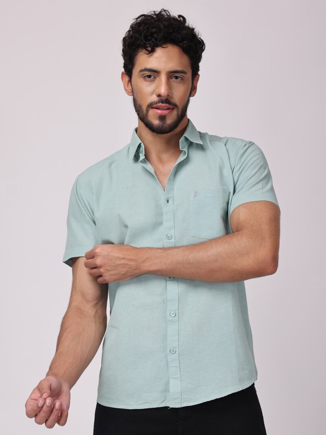 

Stylox Slim Fit Spread Collar Cotton Casual Shirt, Green