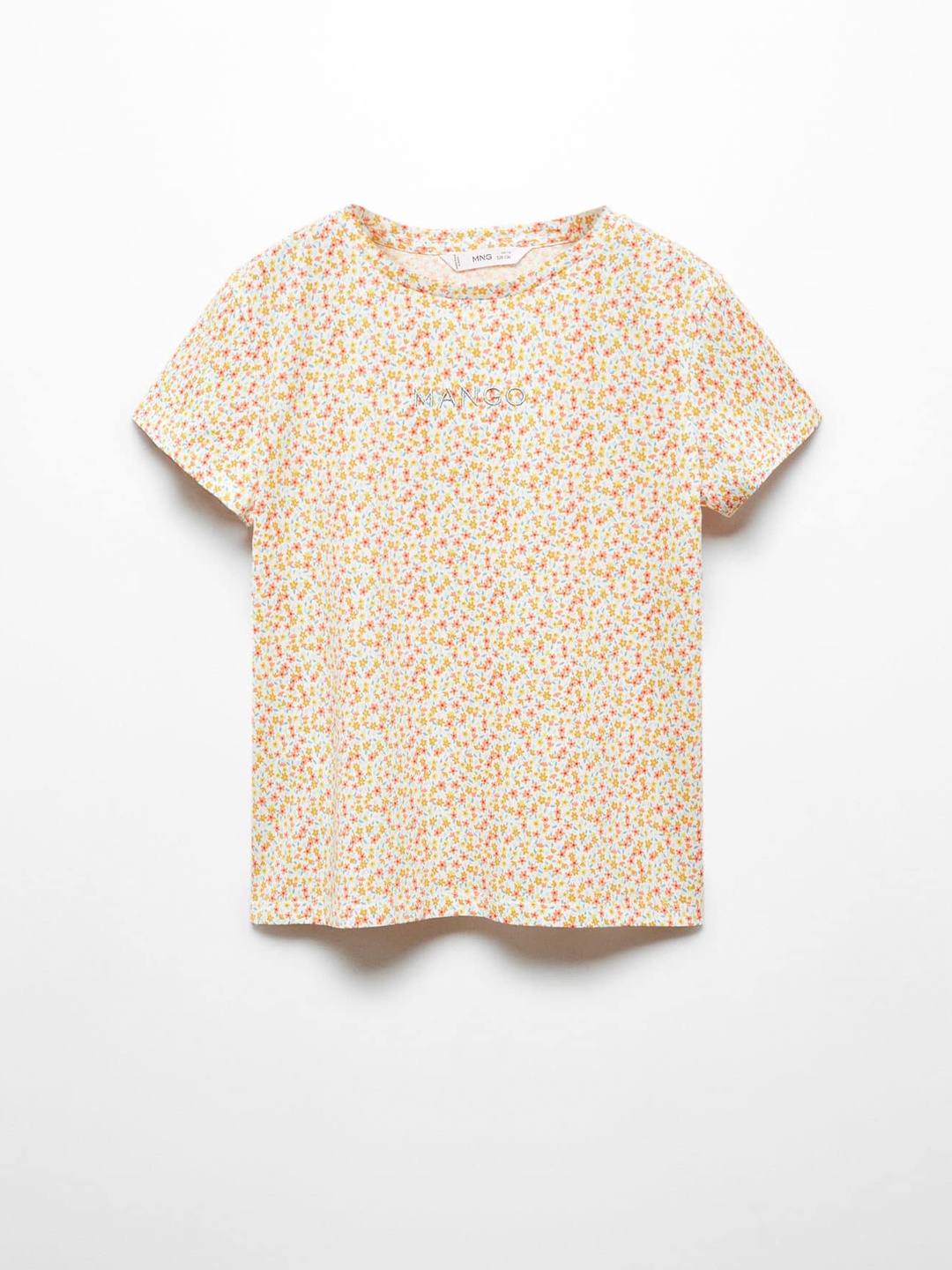 

Mango Kids Girls Floral Printed Round-Neck Pure Cotton T-shirt, White