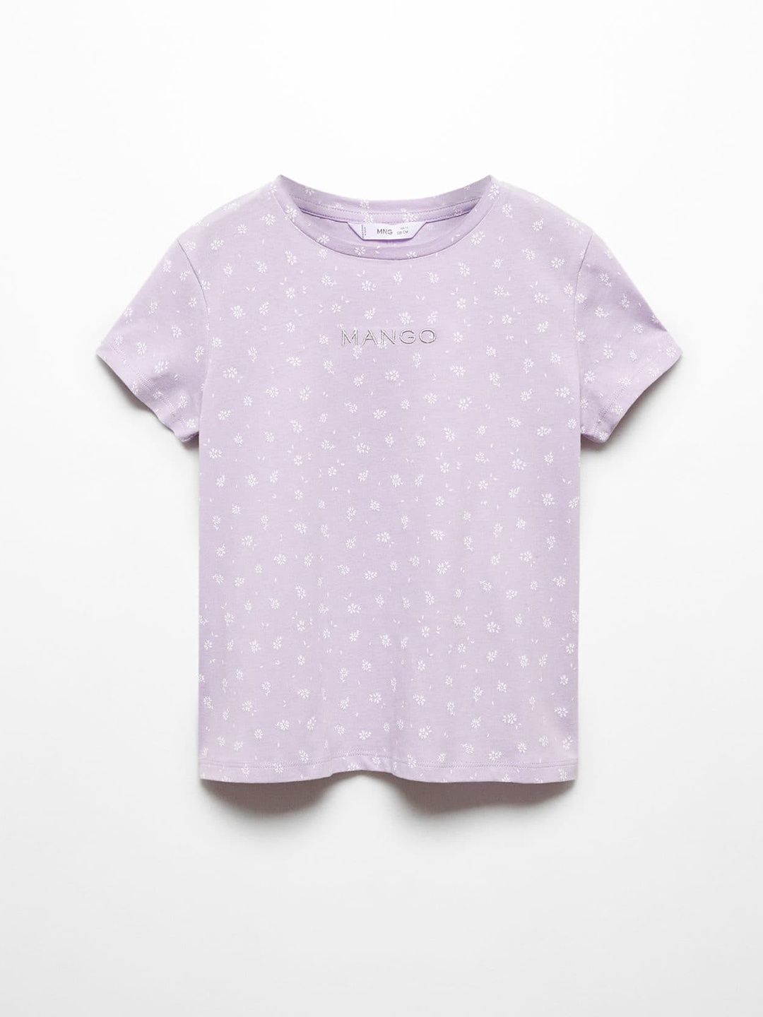 

Mango Kids Girls Floral Printed Round-Neck Pure Cotton T-shirt, Lavender