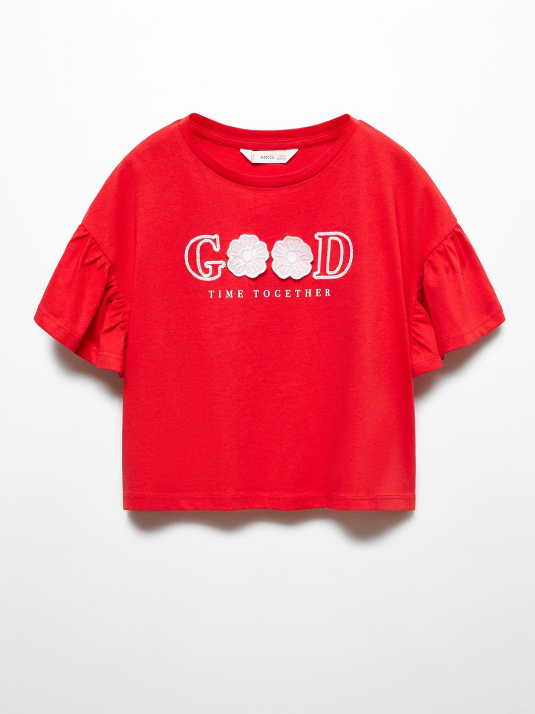 

Mango Kids Girls Typography Embroidered Pure Cotton Applique Detail Top, Red