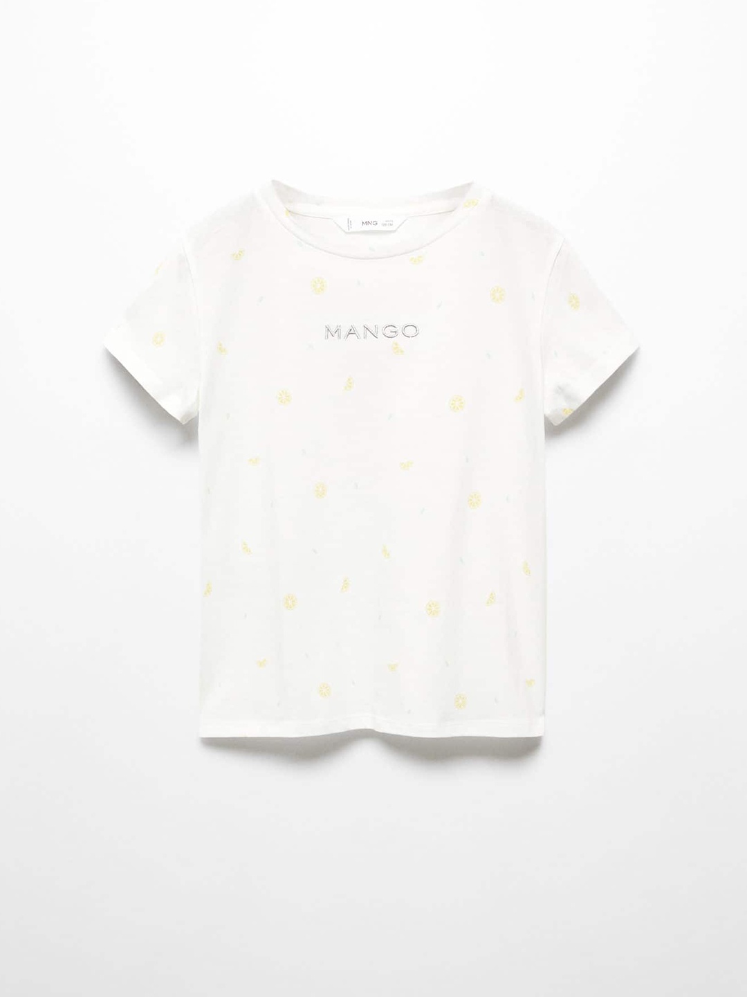 

Mango Kids Girls Lemon Printed Round-Neck Pure Cotton T-shirt, White