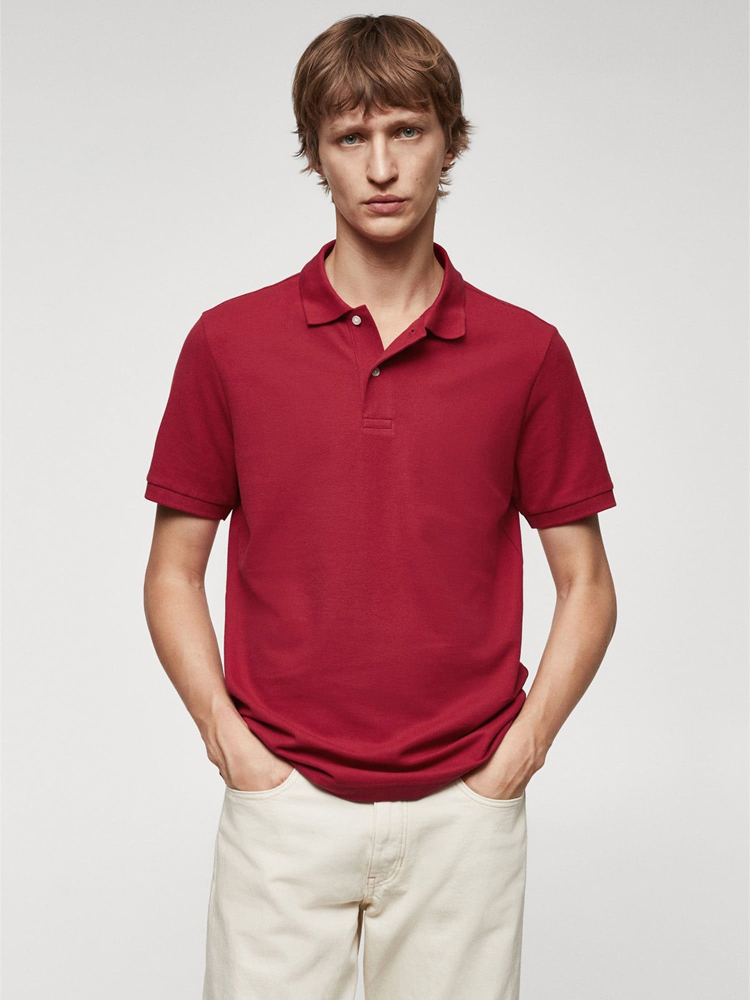 

MANGO MAN Polo Collar Pure Cotton T-shirt, Red
