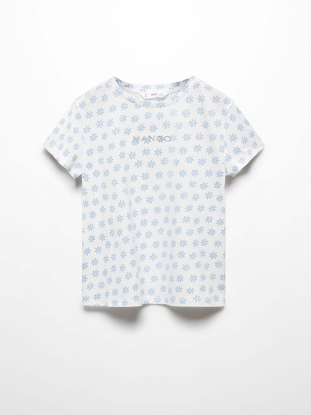 

Mango Kids Girls Floral Printed Round-Neck Pure Cotton T-shirt, White