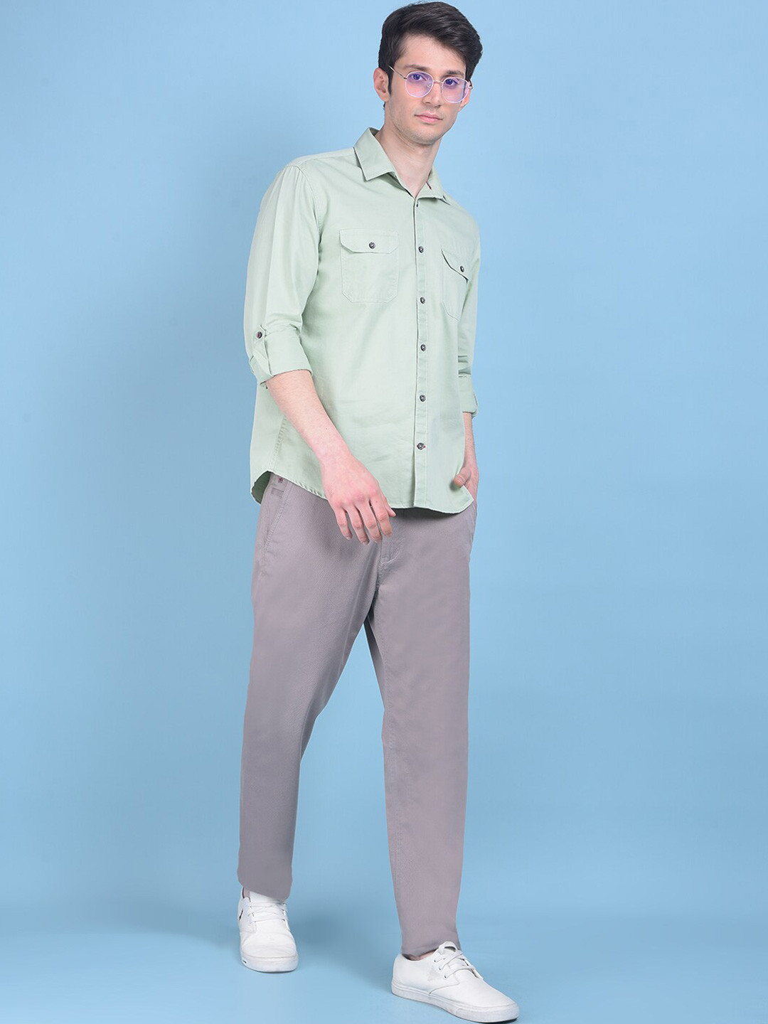 

Crimsoune Club Classic Slim Fit Spread Collar Pure Cotton Casual Shirt, Green