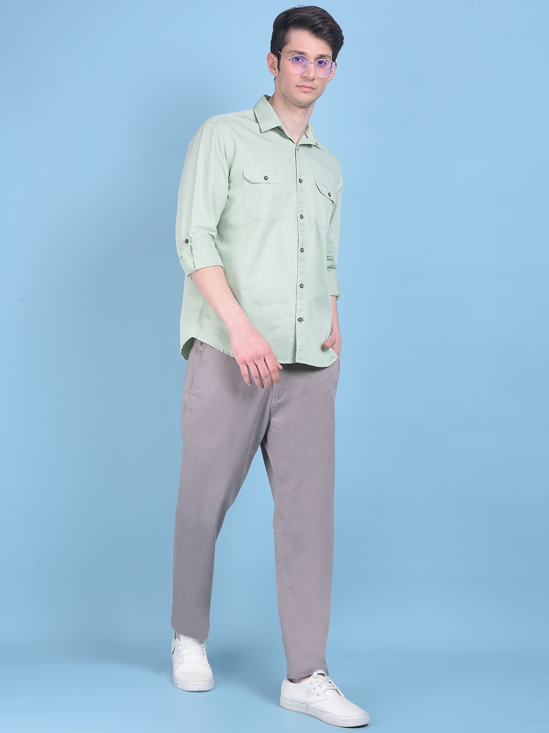 

Crimsoune Club Classic Slim Fit Pure Cotton Casual Shirt, Green