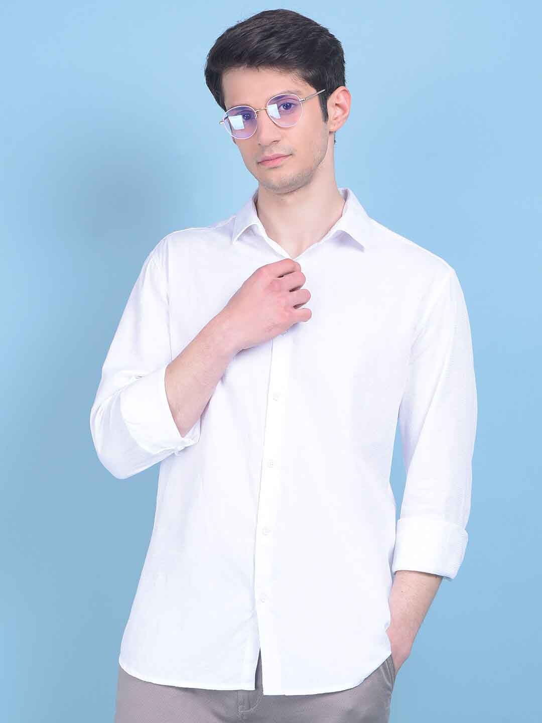 

Crimsoune Club Classic Slim Fit Spread Collar Pure Cotton Casual Shirt, White