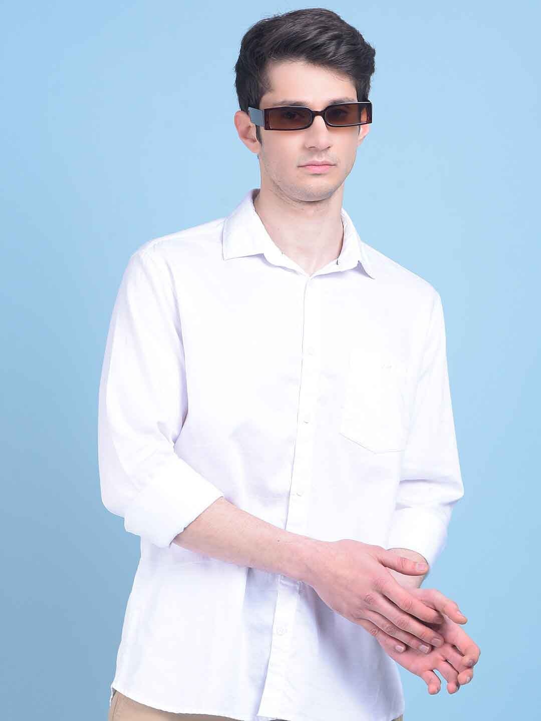 

Crimsoune Club Classic Slim Fit Spread Collar Pure Cotton Casual Shirt, White