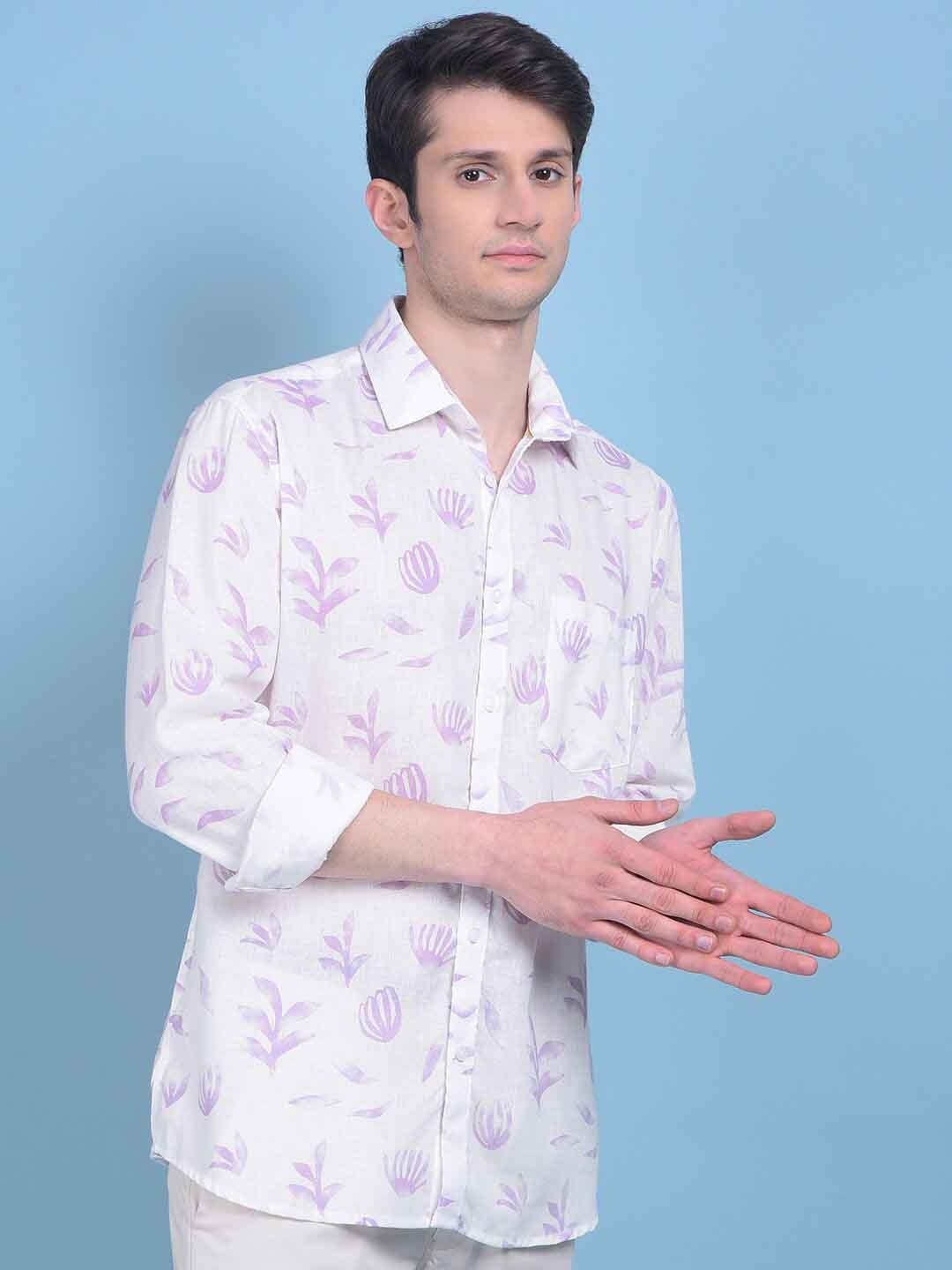 

Crimsoune Club Men Classic Slim Fit Floral Printed Casual Shirt, White