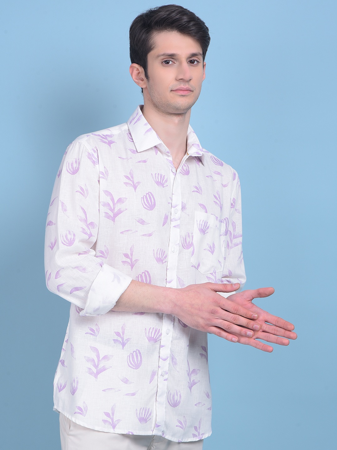 

Crimsoune Club Classic Slim Fit Floral Printed Casual Shirt, Purple