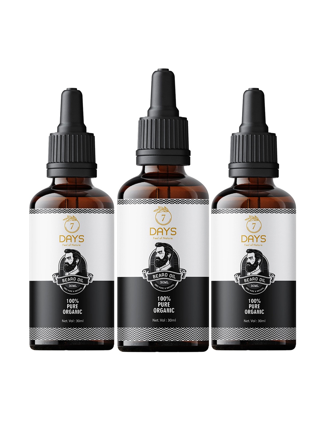 

7 DAYS Set of 3 Pure Organic Beard Oil with Tea Tree & Jojoba Oil - 30 ml each, Black