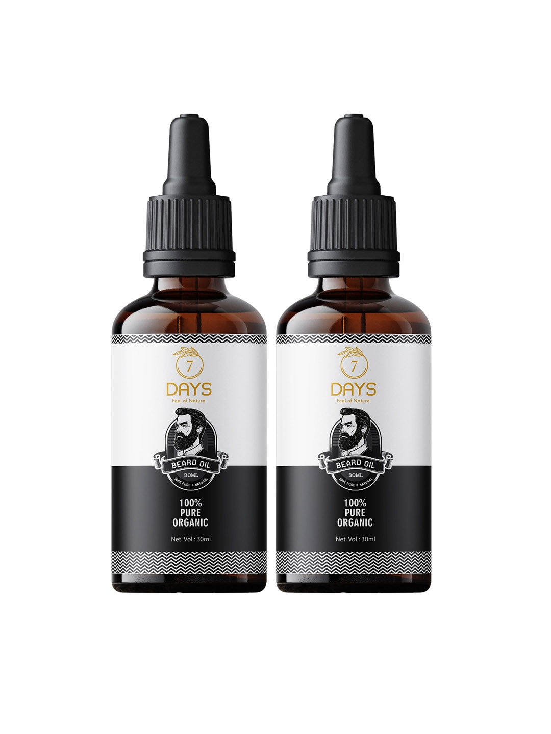 

7 DAYS Set of 2 Pure Organic Beard Oil with Tea Tree & Jojoba Oil - 30 ml each, Black