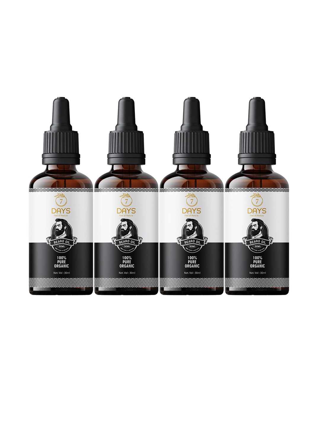 

7 DAYS Set of 4 Pure Organic Beard Oil with Tea Tree & Jojoba Oil - 30 ml each, Black