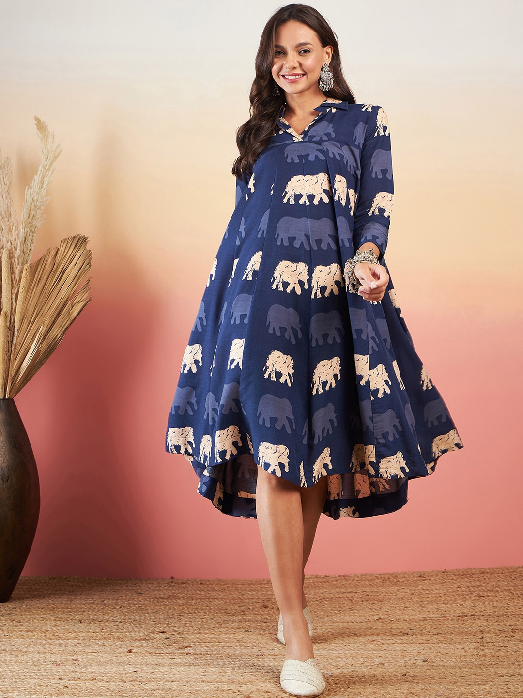 

InWeave Conversational Printed Fit & Flare Dress, Blue