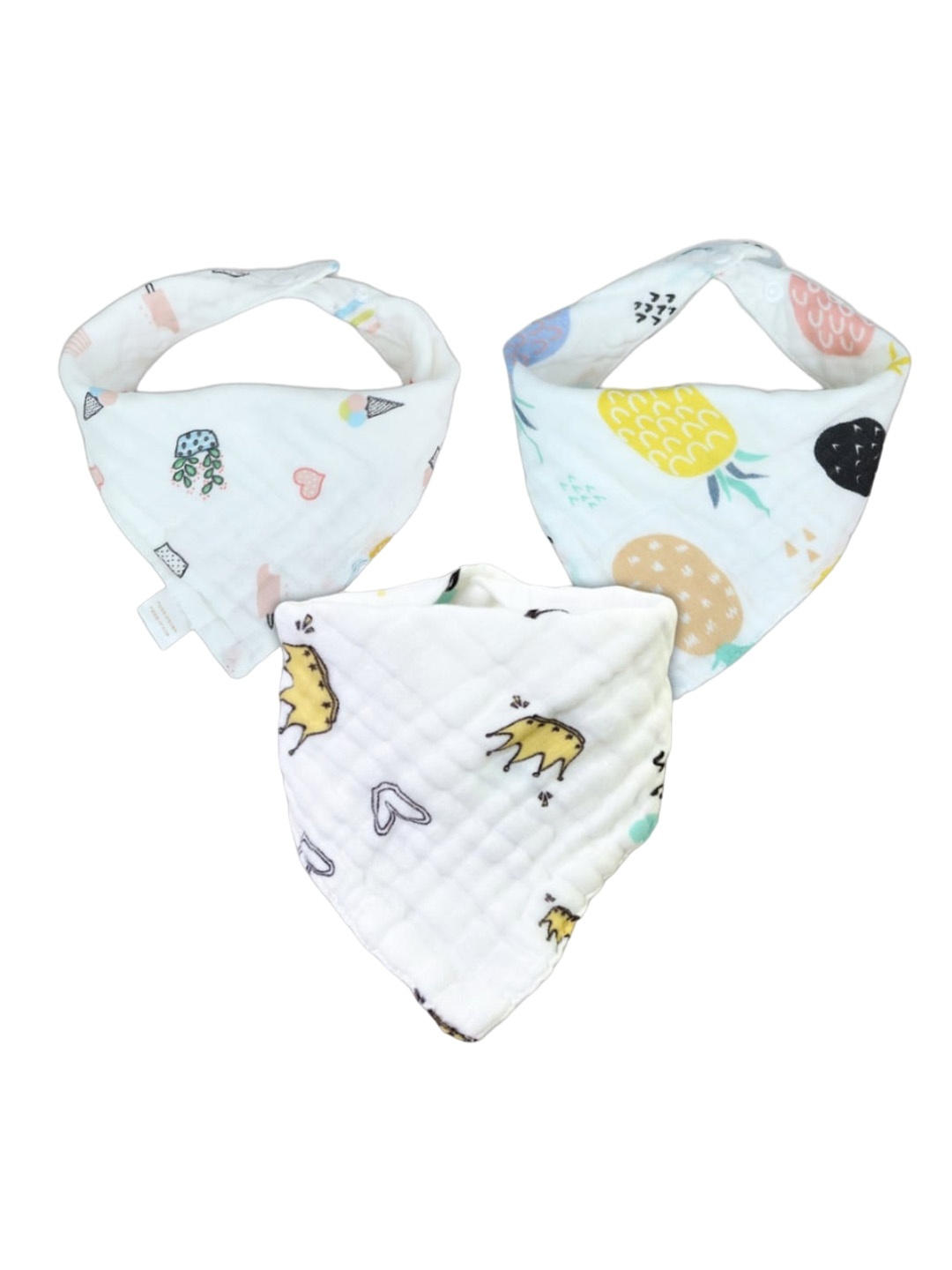 

GUCHIGU Kids Pack Of 3 Pure Cotton Printed Bibs, White