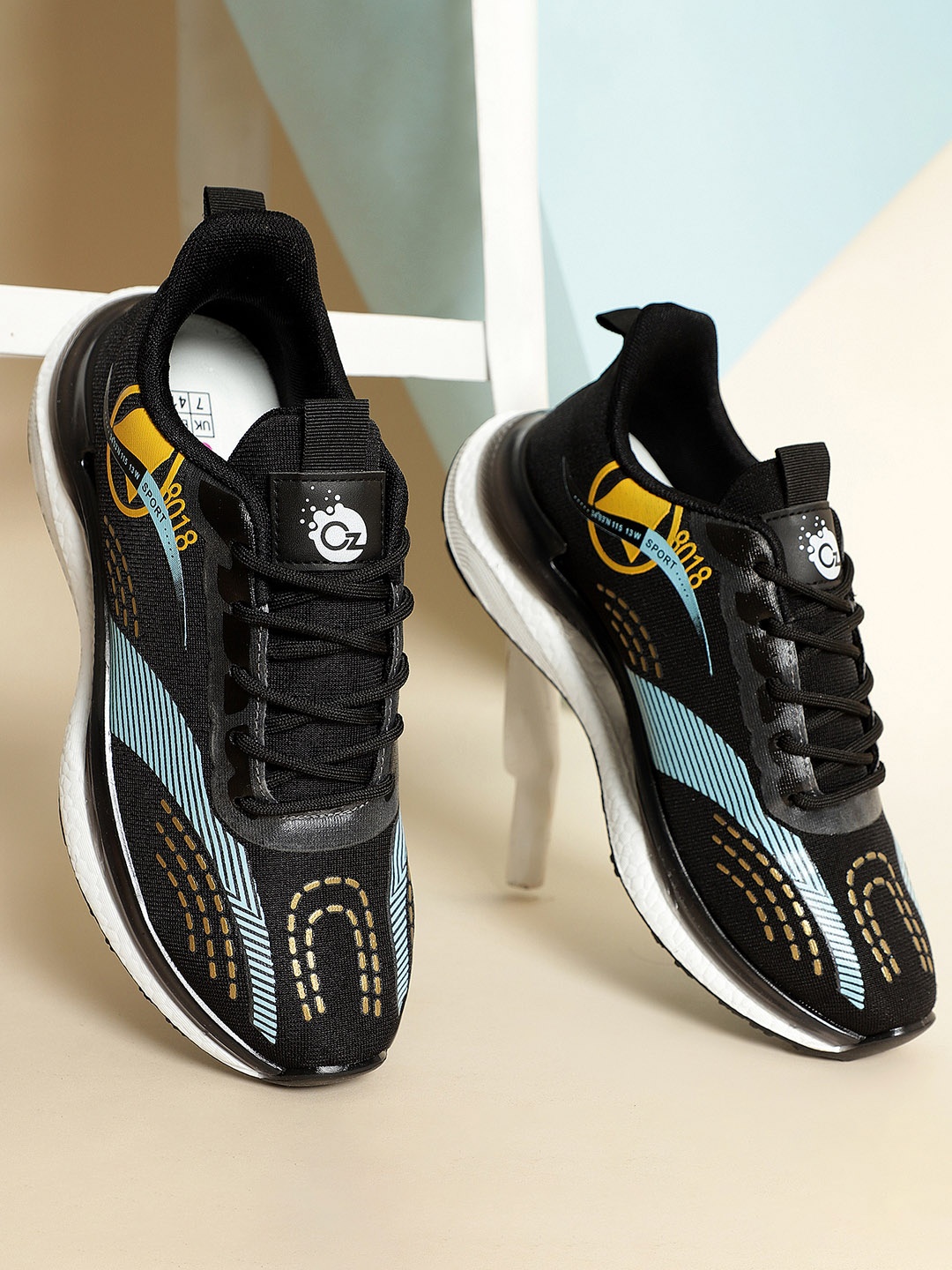 

OZZOH Men Printed Running Non-Marking Shoes, Black