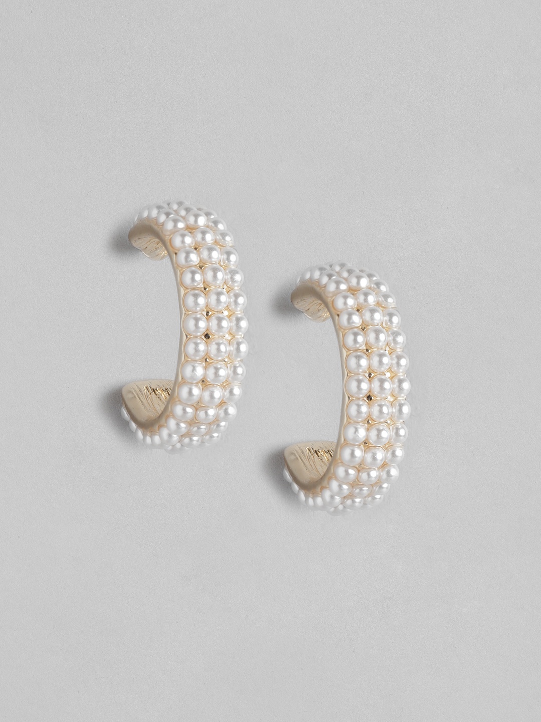 

Forever New Women Pearl Studded Gold-Plated Circular Half Hoop Earrings, White