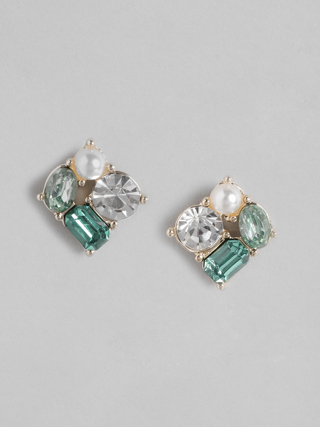 

Forever New Women CZ Studded Gold-Plated Square Studs Earrings, Green