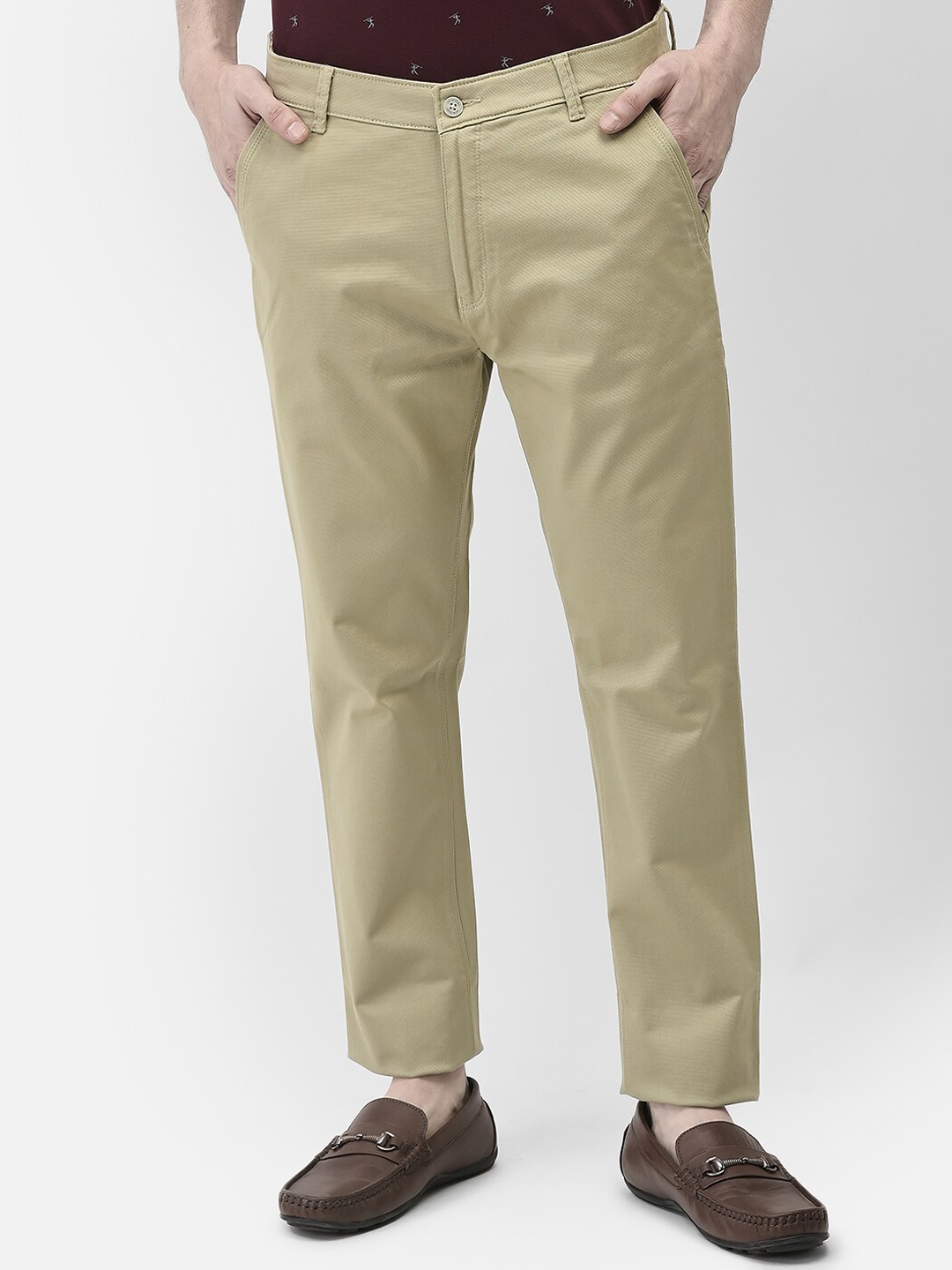 

Crimsoune Club Men Smart Slim Fit Chinos Trousers, Beige