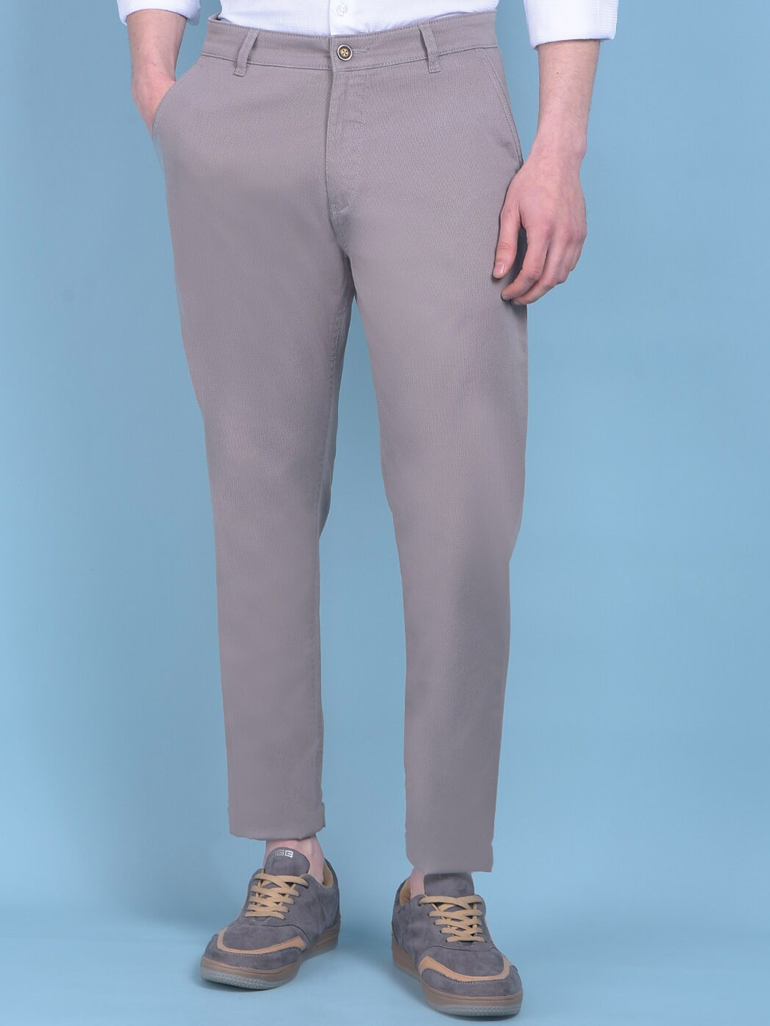 

Crimsoune Club Men Smart Mid Rise Slim Fit Trousers, Grey