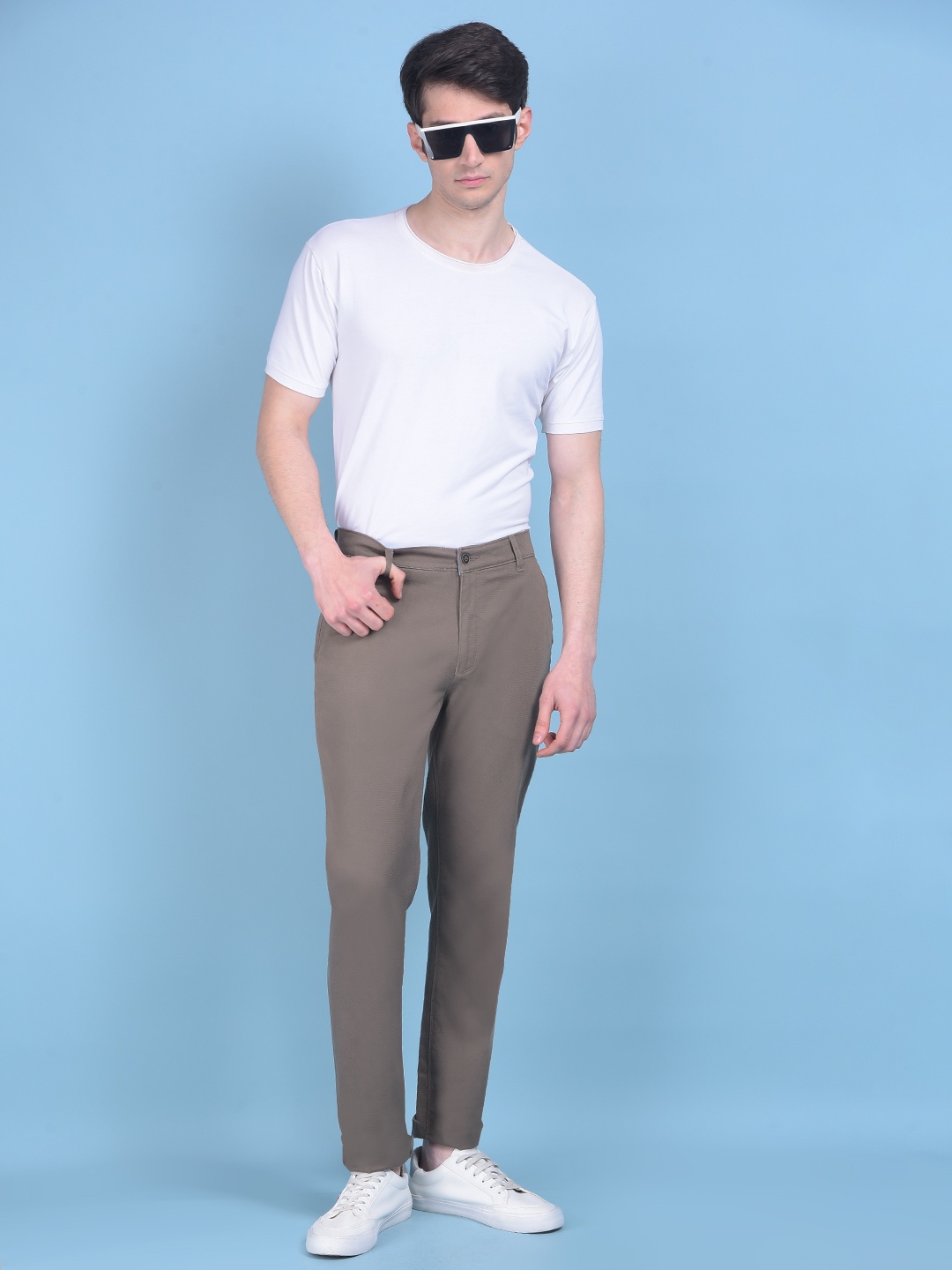 

Crimsoune Club Men Mid Rise Smart Slim Fit Trousers, Brown