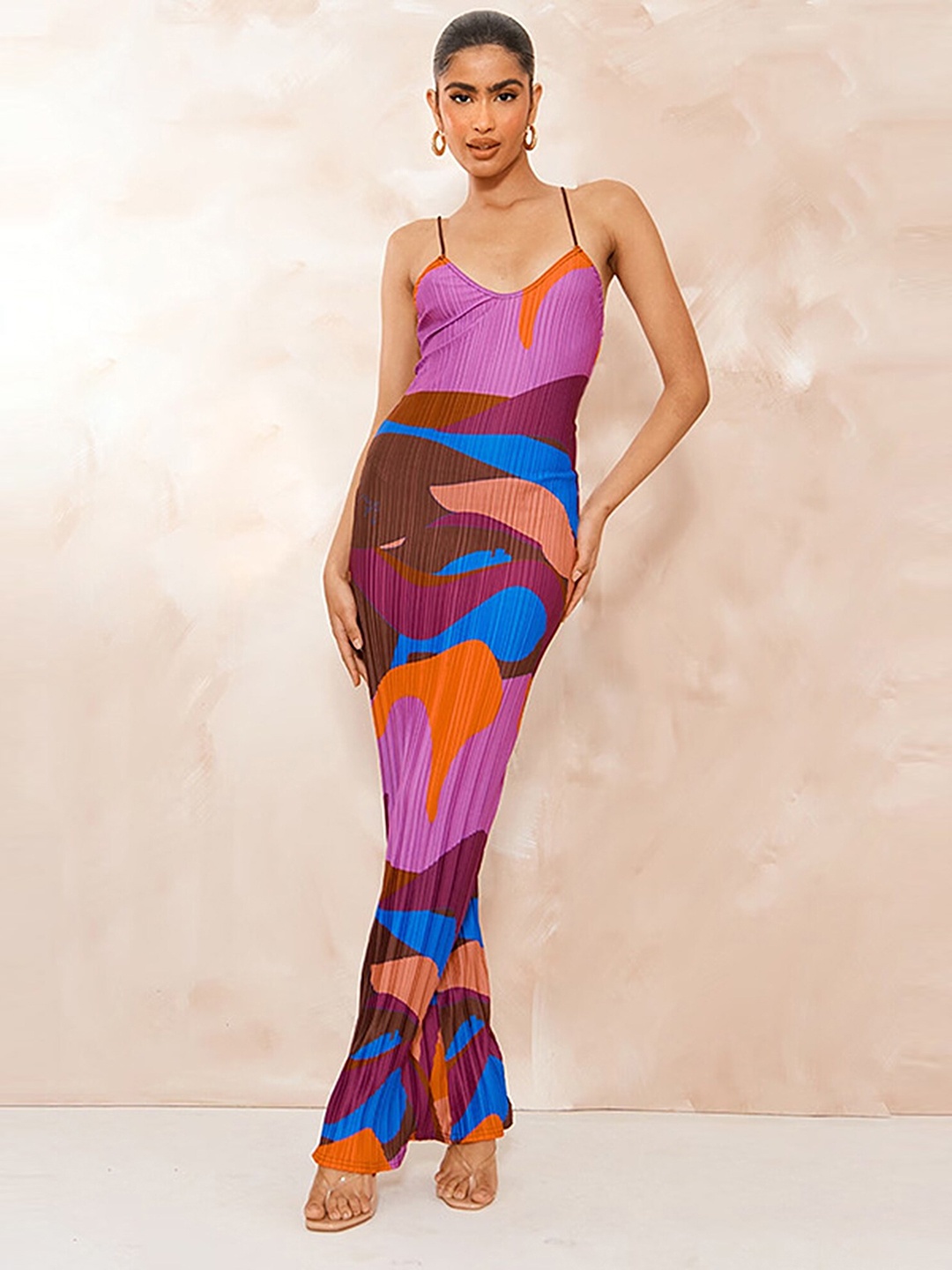 

LULU & SKY Abstract Print Shoulder Strap Maxi Dress, Purple