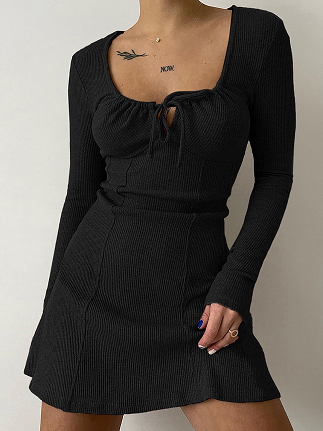 

LULU & SKY Tie-Up Neck A-Line Mini Dress, Black
