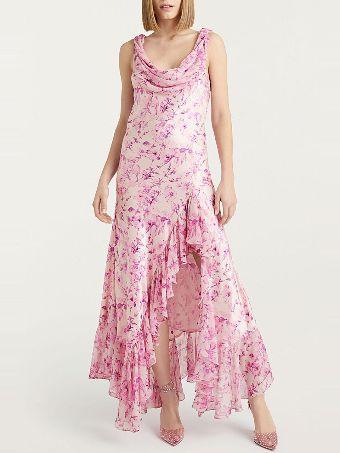 

LULU & SKY Floral Print Cowl Neck Maxi Dress, Pink