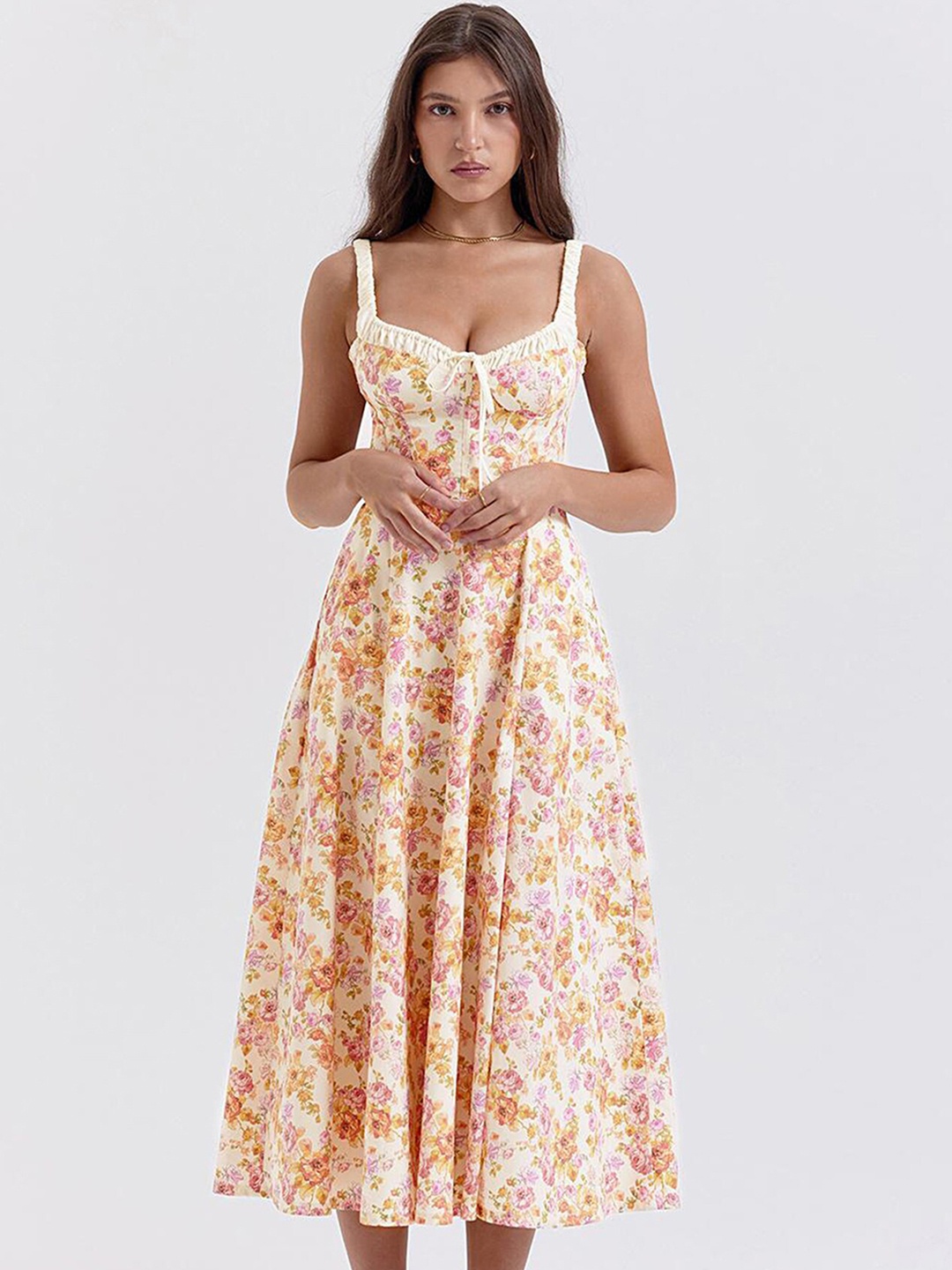 

LULU & SKY Floral Printed Fit & Flare Midi Dress, Off white