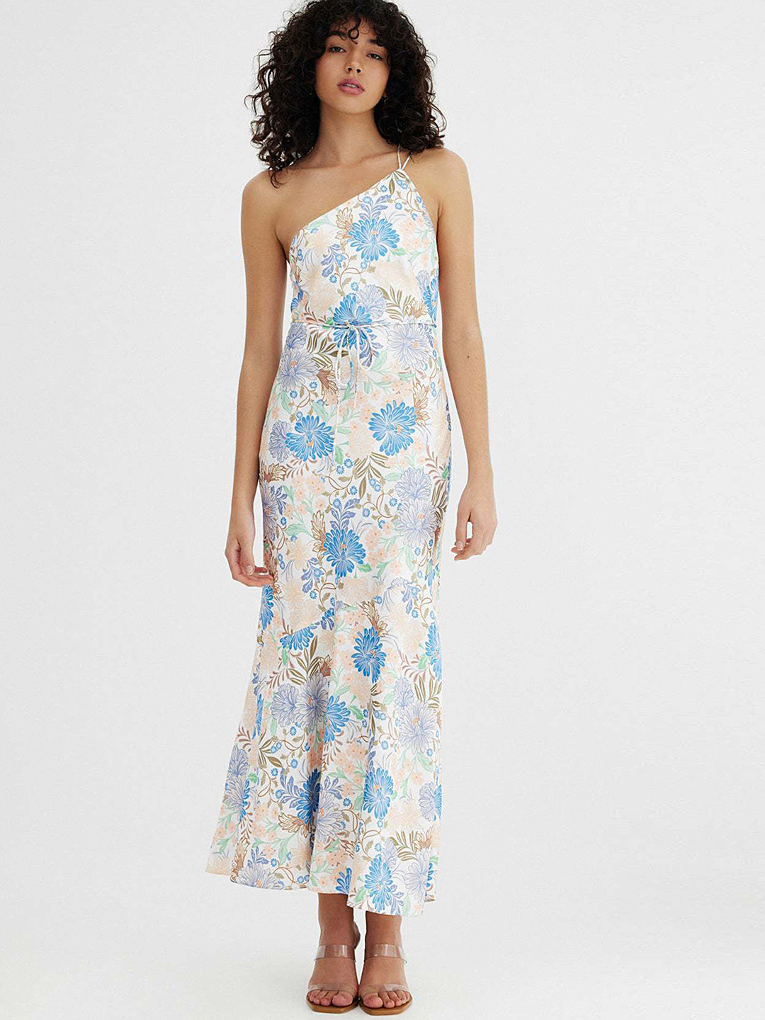 

LULU & SKY Floral Printed One Shoulder A-Line Maxi Dress, White