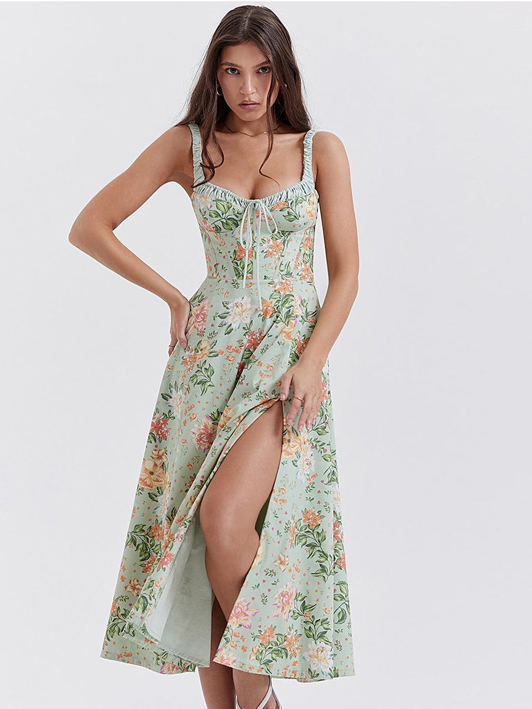 

LULU & SKY Floral Printed Fit & Flare Midi Dress, Green
