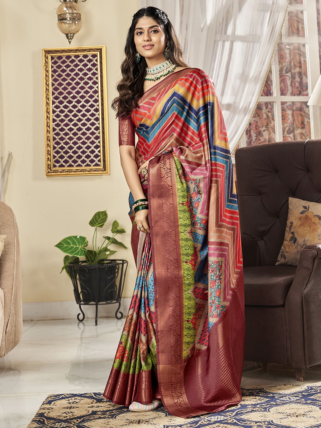 

Satrani Zari Sungudi Saree, Orange