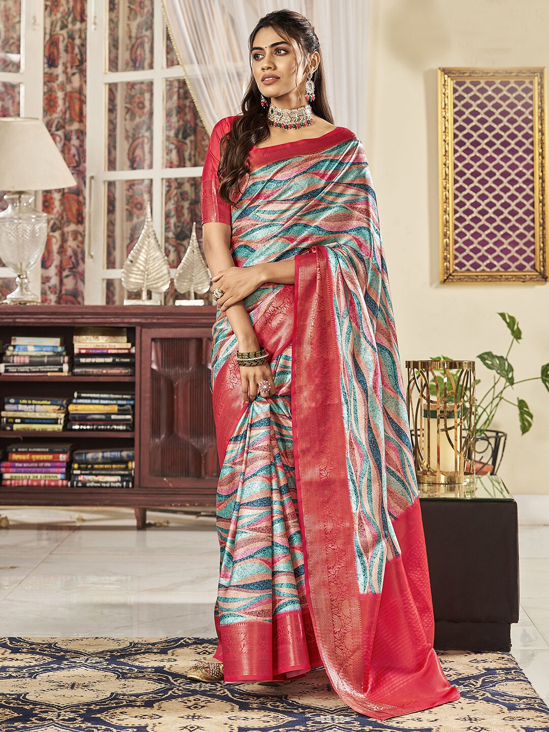 

Satrani Zari Silk Blend Sungudi Saree, White